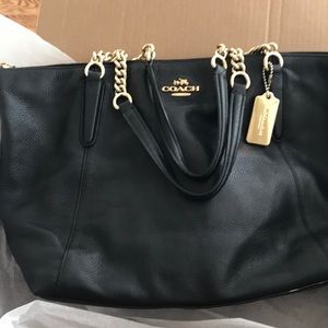 Black Coach Pebble Leather Ava Chain Link Purse